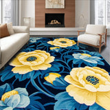 Ultra Soft Area Rug, Non Slip, Stain Resistant, Washable Area Rugs for Living Room, Bedroom, Elegant Blue Tones Flower Motif(Blue)