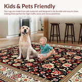 Ultra Soft Area Rug, Non Slip, Stain Resistant, Washable Area Rugs for Living Room, Bedroom, Brown Cream French-Style Bedroom Plush Medallion Carpet(Black)