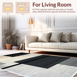 Ultra Soft Area Rug, Non Slip, Stain Resistant, Washable Area Rugs for Living Room, Bedroom, Monochromatic Abstract Wool Rug for Minimalist Decor(Black)