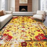 Ultra Soft Area Rug, Non Slip, Stain Resistant, Washable Area Rugs for Living Room, Bedroom, Stylish Retro Floral Aesthetic(Yellow)