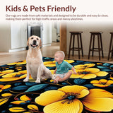 Ultra Soft Area Rug, Non Slip, Stain Resistant, Washable Area Rugs for Living Room, Bedroom, Playful Contemporary Blossom Motif(Yellow)