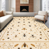 Ultra Soft Area Rug, Non Slip, Stain Resistant, Washable Area Rugs for Living Room, Bedroom, Artistic Insect Botanical Composition(Beige)