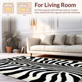 Ultra Soft Area Rug, Non Slip, Stain Resistant, Washable Area Rugs for Living Room, Bedroom, Safari Zebra Print Bedroom Faux Suede Area Rug(Black)