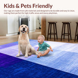 Ultra Soft Area Rug, Non Slip, Stain Resistant, Washable Area Rugs for Living Room, Bedroom, Elegant Ombre Flowing Motif(Blue)