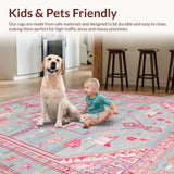 Ultra Soft Area Rug, Non Slip, Stain Resistant, Washable Area Rugs for Living Room, Bedroom, Vibrant Pink Geometric Accents(Pink)