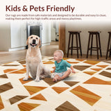 Ultra Soft Area Rug, Non Slip, Stain Resistant, Washable Area Rugs for Living Room, Bedroom, Canyon Winds Collection Angular Shapes in Warm Colors(Brown)