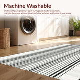Ultra Soft Area Rug, Non Slip, Stain Resistant, Washable Area Rugs for Living Room, Bedroom, Ebony & Snow Woven Rug, Striped Accent Carpet, Geometric Floor Covering(Black)