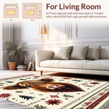 Ultra Soft Area Rug, Non Slip, Stain Resistant, Washable Area Rugs for Living Room, Bedroom, Whimsical Farm Life Character Design(Brown)
