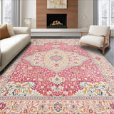 Ultra Soft Area Rug, Non Slip, Stain Resistant, Washable Area Rugs for Living Room, Bedroom, Chic Minimalist Floral Fusion(Pink)