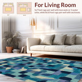 Ultra Soft Area Rug, Non Slip, Stain Resistant, Washable Area Rugs for Living Room, Bedroom, Sophisticated Bow Motif Rug with Blue Toned Overlapping Ribbon Graphics(Blue)
