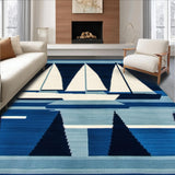 Ultra Soft Area Rug, Non Slip, Stain Resistant, Washable Area Rugs for Living Room, Bedroom, Elegant Blue Maritime Design(Blue)