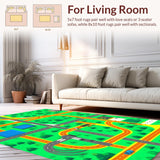 Ultra Soft Area Rug, Non Slip, Stain Resistant, Washable Area Rugs for Living Room, Bedroom, Colorful Urban Traffic Adventure Rug(Green)