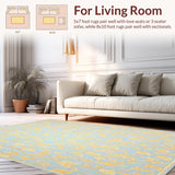 Ultra Soft Area Rug, Non Slip, Stain Resistant, Washable Area Rugs for Living Room, Bedroom, Elegant Botanical Scroll with Muted Blue Background and Beige Leaf Motifs(Blue)