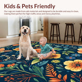 Ultra Soft Area Rug, Non Slip, Stain Resistant, Washable Area Rugs for Living Room, Bedroom, Rustic Insect Garden Design(Blue)