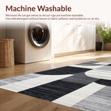 Ultra Soft Area Rug, Non Slip, Stain Resistant, Washable Area Rugs for Living Room, Bedroom, Contemporary Silver Abstract Composition(Black)