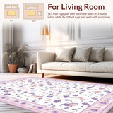 Ultra Soft Area Rug, Non Slip, Stain Resistant, Washable Area Rugs for Living Room, Bedroom, Rustic Multicolor Nature Theme(White)