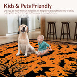 Ultra Soft Area Rug, Non Slip, Stain Resistant, Washable Area Rugs for Living Room, Bedroom, Unique Seasonal Bat Illustration(Orange)