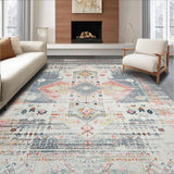 Ultra Soft Area Rug, Non Slip, Stain Resistant, Washable Area Rugs for Living Room, Bedroom, Charming Coastal Ogee Design(Gray)