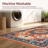 Ultra Soft Area Rug, Non Slip, Stain Resistant, Washable Area Rugs for Living Room, Bedroom, Vivid Floral Medallion Aesthetic(Red)