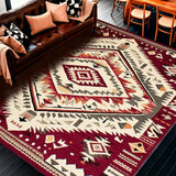 Ultra Soft Area Rug, Non Slip, Stain Resistant, Washable Area Rugs for Living Room, Bedroom, Mesa Horizon with Distinctive Tribal Artistry(Red)
