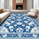 Ultra Soft Area Rug, Non Slip, Stain Resistant, Washable Area Rugs for Living Room, Bedroom, Floral Area Vintage(Blue)