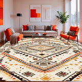 Ultra Soft Area Rug, Non Slip, Stain Resistant, Washable Area Rugs for Living Room, Bedroom, Rustic Boho with Layered Tribal Diamonds and Beige Highlights(Beige)