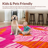 Ultra Soft Area Rug, Non Slip, Stain Resistant, Washable Area Rugs for Living Room, Bedroom, Lively Bold Jungle Imagery(Pink)