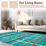 Ultra Soft Area Rug, Non Slip, Stain Resistant, Washable Area Rugs for Living Room, Bedroom, Contemporary Vibrant Checked Aesthetic(Blue)