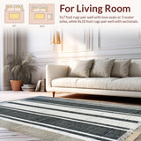 Ultra Soft Area Rug, Non Slip, Stain Resistant, Washable Area Rugs for Living Room, Bedroom, Black and White Striped Rug, Digital Print Design(Black)