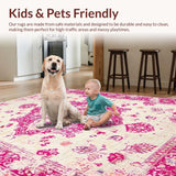 Ultra Soft Area Rug, Non Slip, Stain Resistant, Washable Area Rugs for Living Room, Bedroom, Neutral Toned Rustic Pattern(White)