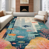 Ultra Soft Area Rug, Non Slip, Stain Resistant, Washable Area Rugs for Living Room, Bedroom, Aquatic Sanctuary Decorative Rug With Marine Life Illustrations(Gray)