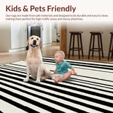 Ultra Soft Area Rug, Non Slip, Stain Resistant, Washable Area Rugs for Living Room, Bedroom, Minimalist Striped Area Rug for Porch and Doormat(Black)