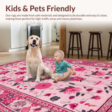 Ultra Soft Area Rug, Non Slip, Stain Resistant, Washable Area Rugs for Living Room, Bedroom, Pastel Botanical Kids Room Non-Slip Carpet(Pink)