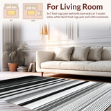 Ultra Soft Area Rug, Non Slip, Stain Resistant, Washable Area Rugs for Living Room, Bedroom, Striped Welcome Rug with Modern Bands, Bold Contrast Lines, Flat Weave Pattern(Black)