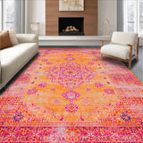 Ultra Soft Area Rug, Non Slip, Stain Resistant, Washable Area Rugs for Living Room, Bedroom, Elegant Ogee Style with Rich Hues(Orange)