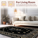 Ultra Soft Area Rug, Non Slip, Stain Resistant, Washable Area Rugs for Living Room, Bedroom, Chic Gothic Artful Design(Black)