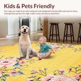 Ultra Soft Area Rug, Non Slip, Stain Resistant, Washable Area Rugs for Living Room, Bedroom, Contemporary Cheerful Flower Layout(Yellow)