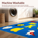 Ultra Soft Area Rug, Non Slip, Stain Resistant, Washable Area Rugs for Living Room, Bedroom, Colorful Educational Animal Motif(Blue)
