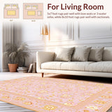 Ultra Soft Area Rug, Non Slip, Stain Resistant, Washable Area Rugs for Living Room, Bedroom, Stylish Vibrant Geometric Floral Elements(Pink)