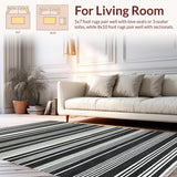 Ultra Soft Area Rug, Non Slip, Stain Resistant, Washable Area Rugs for Living Room, Bedroom, Contemporary Porch Rug Showcasing Bold Mono Stripe and Graphic Linear Motif(Black)