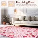 Ultra Soft Area Rug, Non Slip, Stain Resistant, Washable Area Rugs for Living Room, Bedroom, Charming Strawberry Floral Arrangement(Pink)