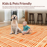 Ultra Soft Area Rug, Non Slip, Stain Resistant, Washable Area Rugs for Living Room, Bedroom, Timeless Earthy Abstract Pattern(Orange)