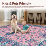 Ultra Soft Area Rug, Non Slip, Stain Resistant, Washable Area Rugs for Living Room, Bedroom, Charming Retro Floral Motif(Pink)