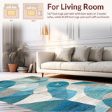 Ultra Soft Area Rug, Non Slip, Stain Resistant, Washable Area Rugs for Living Room, Bedroom, Modern Beach Vibes Area Rug with Graphic Starfish and Rippled Water Motif(Blue)