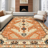 Ultra Soft Area Rug, Non Slip, Stain Resistant, Washable Area Rugs for Living Room, Bedroom, Elegant Distressed Round Pattern(Orange)