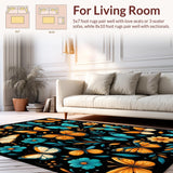 Ultra Soft Area Rug, Non Slip, Stain Resistant, Washable Area Rugs for Living Room, Bedroom, Vivid Butterfly Botanical Motif(Orange)