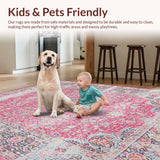 Ultra Soft Area Rug, Non Slip, Stain Resistant, Washable Area Rugs for Living Room, Bedroom, Chic Vintage Geometric Composition(Pink)