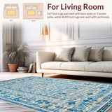 Ultra Soft Area Rug, Non Slip, Stain Resistant, Washable Area Rugs for Living Room, Bedroom, Chic Scalloped Ribbon Bow Rug with Contemporary Preppy Graphic Detailing(Blue)