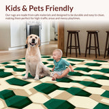 Luxe Geometric Green and Beige Area with Contemporary Flair(Beige)