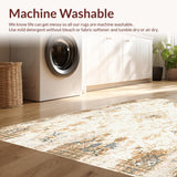 Elegant Distressed Area Featuring Beige Floral and Abstract Symmetry(Beige)